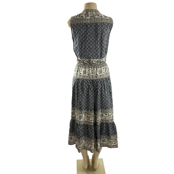 Sea New York Sabine Dress Size 4 Silk Blue Printed Midi Tassel Sleeveless Boho - Picture 9 of 12